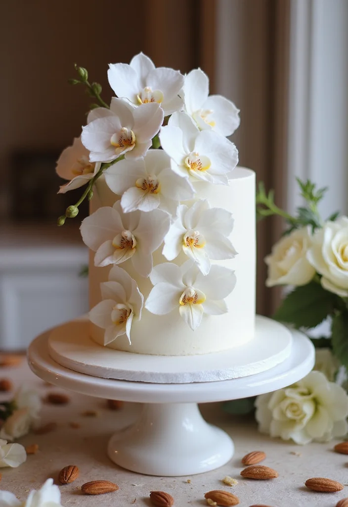 13 Luxurious Orchid Cakes That Will Make You Feel Like Royalty (Don’t Miss #1!) - 1. Exquisite White Orchid Cake