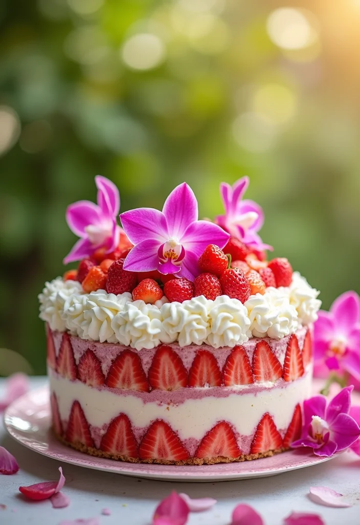 13 Luxurious Orchid Cakes That Will Make You Feel Like Royalty (Don’t Miss #1!) - 12. Opulent Strawberry Orchid Cake