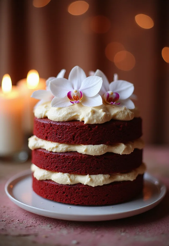 13 Luxurious Orchid Cakes That Will Make You Feel Like Royalty (Don’t Miss #1!) - 6. Decadent Red Velvet Orchid Cake