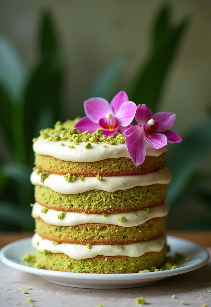13 Luxurious Orchid Cakes That Will Make You Feel Like Royalty (Don’t Miss #1!) - 7. Pistachio Orchid Delight Cake