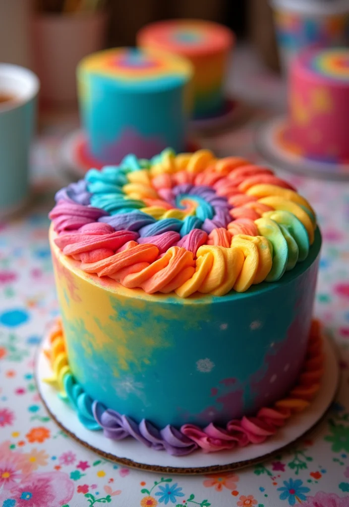14 Chic Disco Themed Cakes for Grown-Up Celebrations! - 11. Disco Tie-Dye Cake