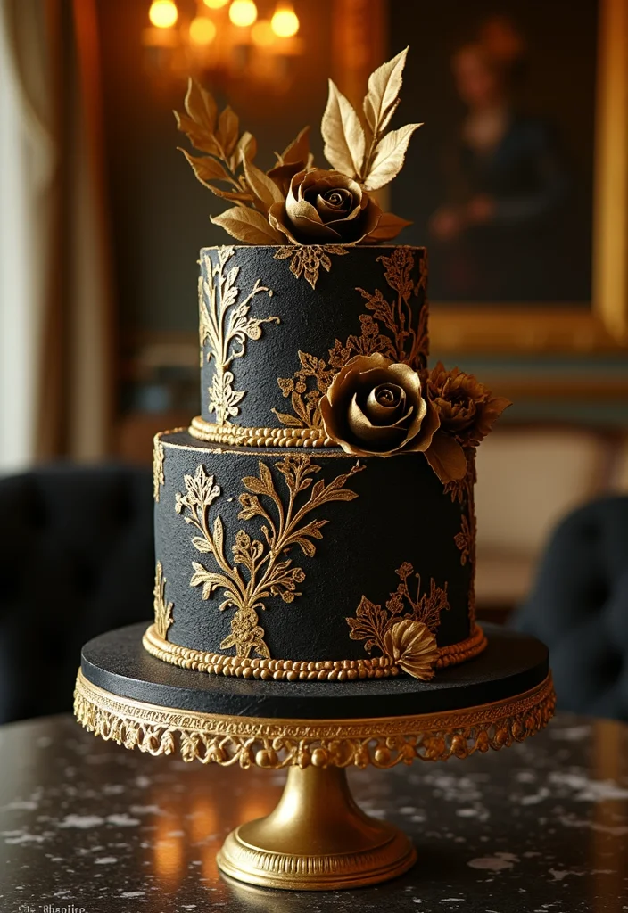 14 Chic Disco Themed Cakes for Grown-Up Celebrations! - 3. Glamorous Gold and Black Cake