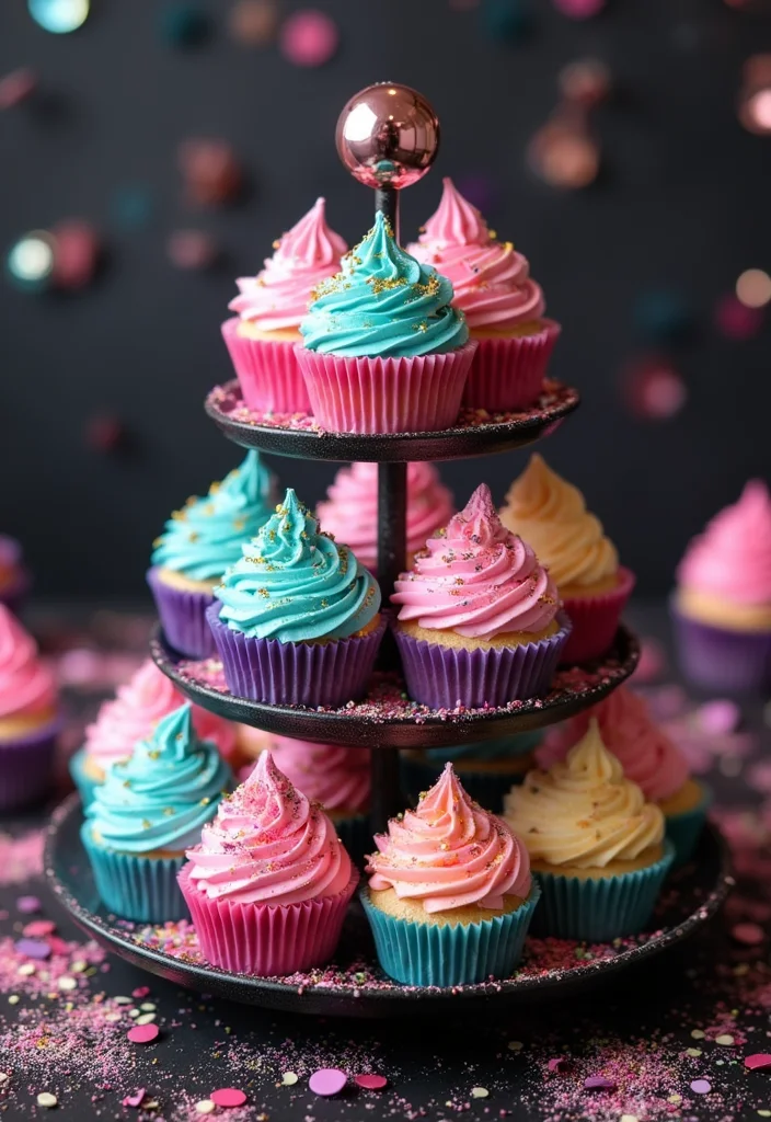 14 Chic Disco Themed Cakes for Grown-Up Celebrations! - 4. Disco Glitter Cupcakes