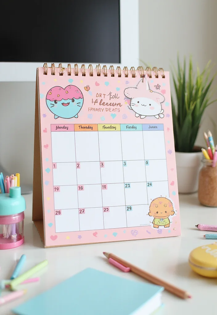 14 Kawaii Cake Decor Tips to Make Your Home Office a Happy Place! - 11. Kawaii-themed Calendar
