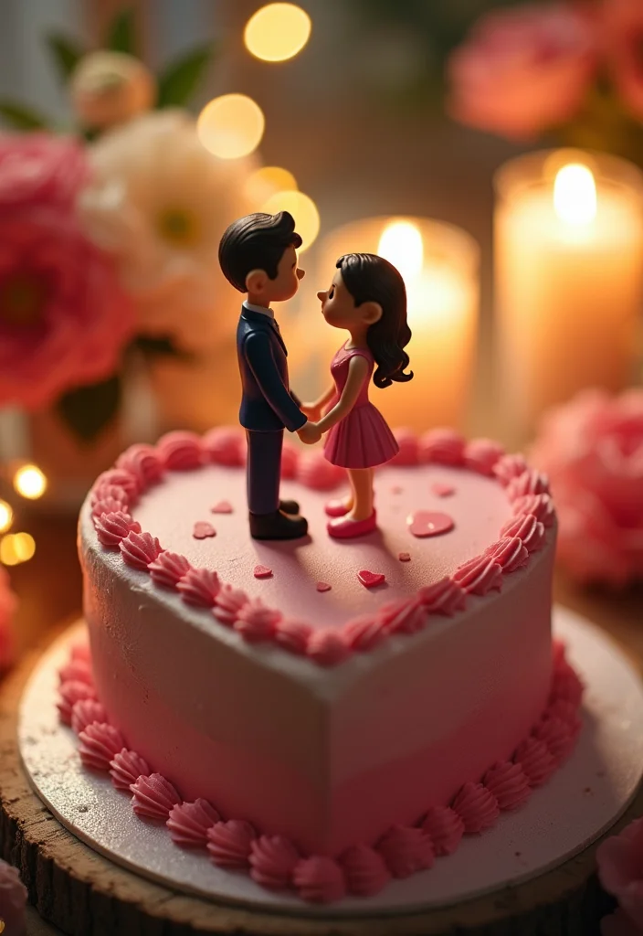 14 Personalized Couple Cakes That Will Make You Fall in Love All Over Again! - 1. Heart-Shaped Cake with Couple Figurines
