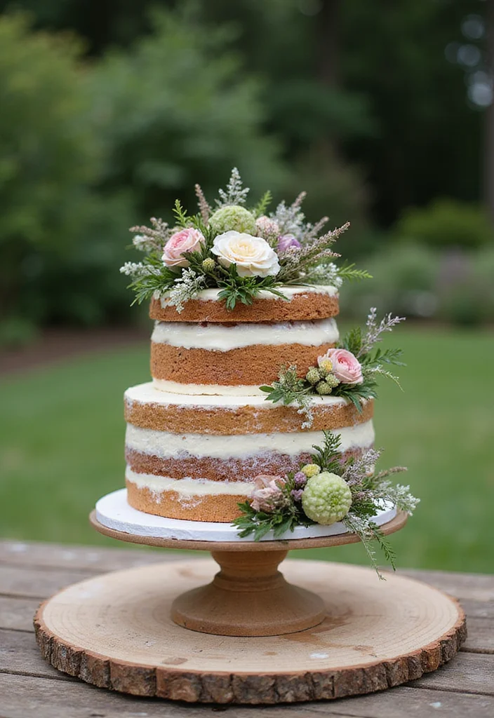 14 Personalized Couple Cakes That Will Make You Fall in Love All Over Again! - 2. Rustic Naked Cake with Floral Accents