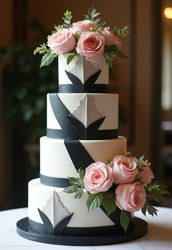 14 Tiered Traditional Marriage Cakes That Will Elevate Your Wedding Day! - 5. Elegant Black and White Contrast
