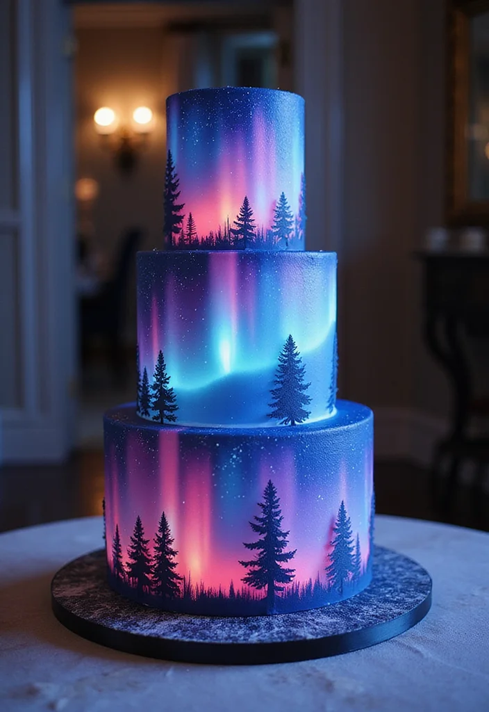 15 Celestial Wedding Cake Designs That Will Leave Your Guests Starry-Eyed! - 11. Aurora Borealis Cake