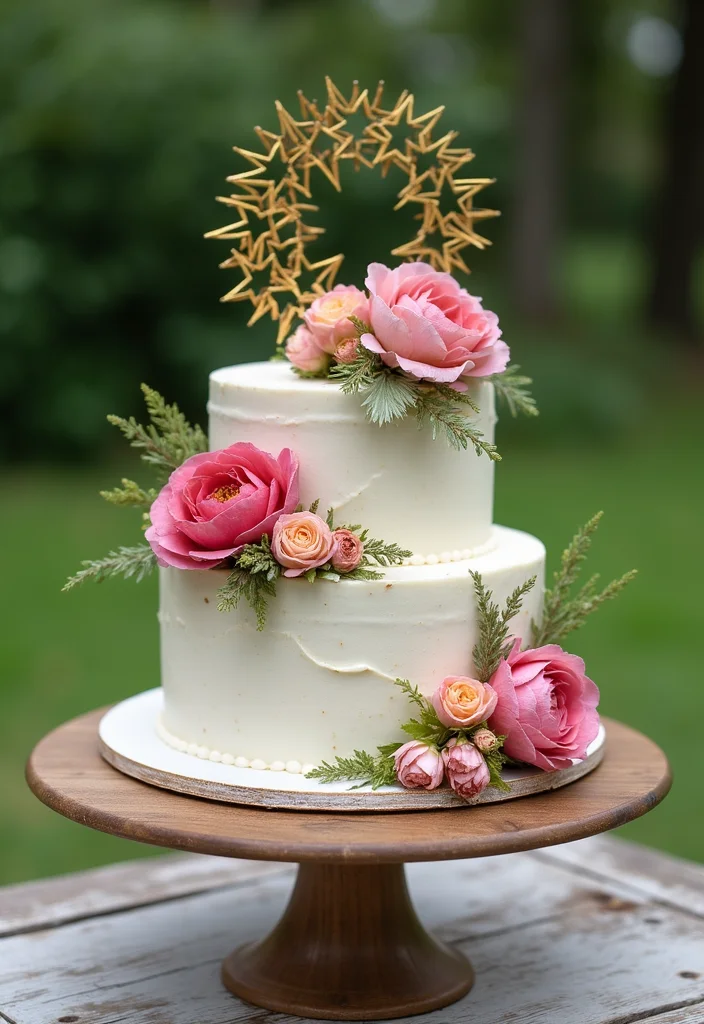 15 Celestial Wedding Cake Designs That Will Leave Your Guests Starry-Eyed! - 12. Celestial Floral Cake