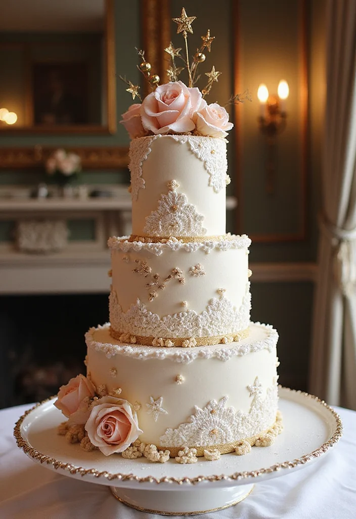 15 Celestial Wedding Cake Designs That Will Leave Your Guests Starry-Eyed! - 15. Vintage Celestial Cake