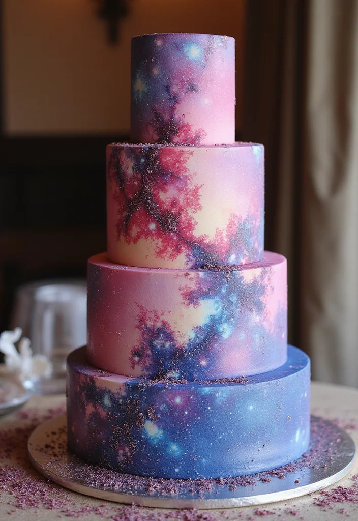 15 Celestial Wedding Cake Designs That Will Leave Your Guests Starry-Eyed! - 6. Nebula-Inspired Cake