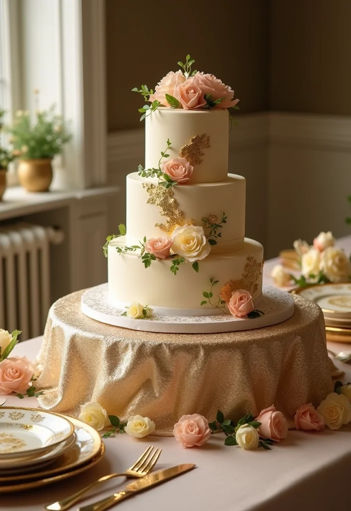 15 Creative Cake Table Decor Ideas You Wish You Knew Sooner (Watch Out for #7!) - 2. Glamorous Gold Accents