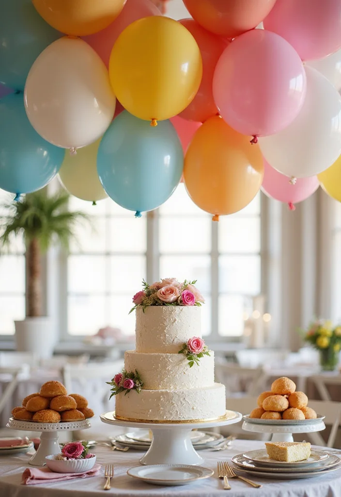 15 Creative Cake Table Decor Ideas You Wish You Knew Sooner (Watch Out for #7!) - 4. Whimsical Balloon Installations