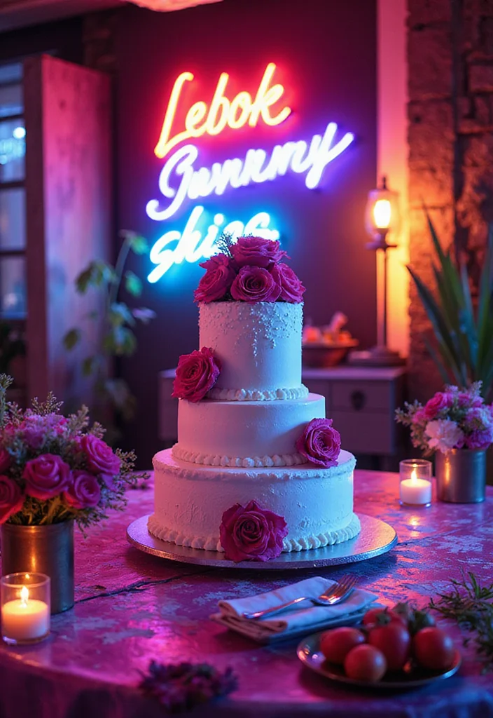 15 Creative Cake Table Decor Ideas You Wish You Knew Sooner (Watch Out for #7!) - 7. Bright Neon Lights (Must-See!)