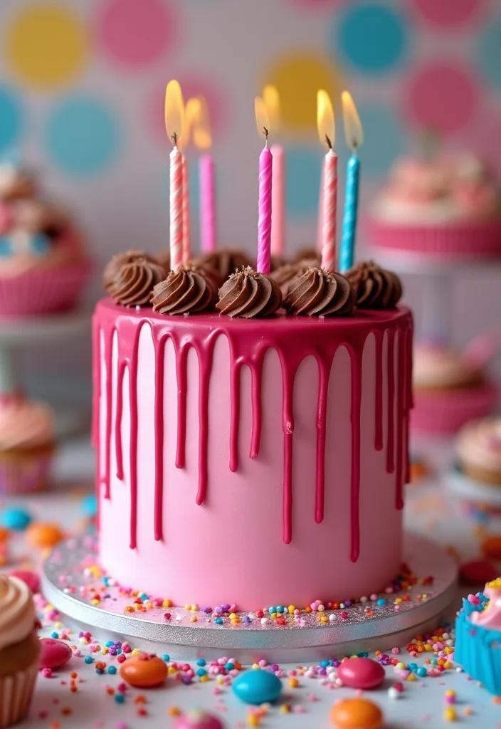 15 Creative Hot Pink Birthday Cakes That Will Steal the Show! - 4. Drip Cake Extravaganza