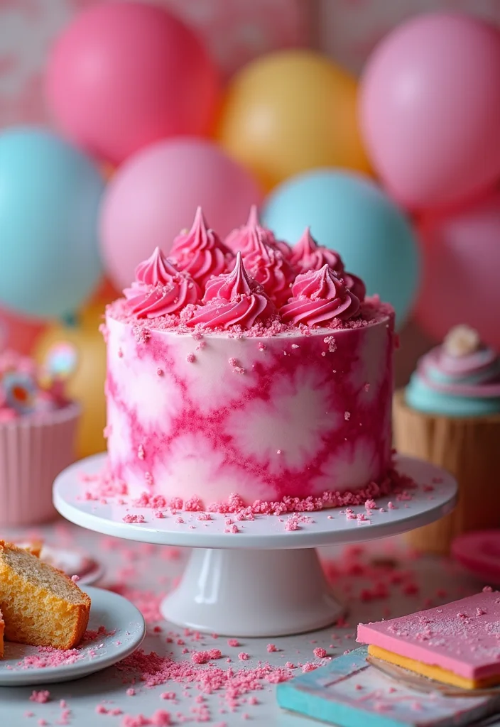 15 Creative Hot Pink Birthday Cakes That Will Steal the Show! - 6. Hot Pink Tie-Dye Cake