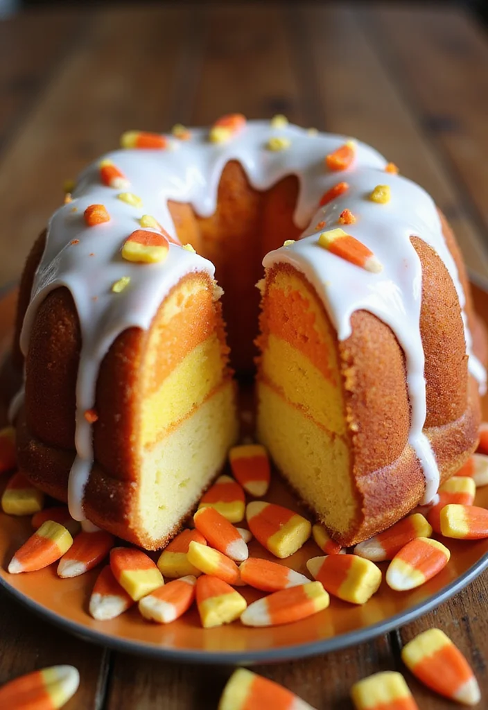 15 Hauntingly Delicious Scary Cake Ideas That Will Terrify Your Taste Buds! - 11. Candy Corn Bundt Cake