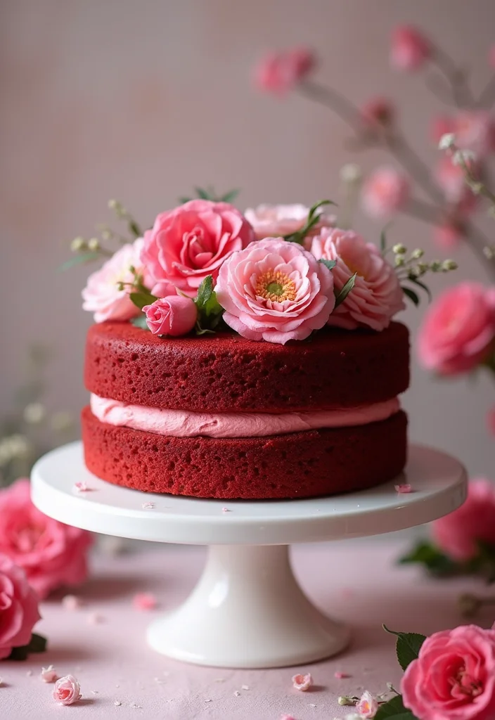 15 Stunning Red Velvet Cake Decorations That Will Steal the Show! - 2. Edible Flowers for a Touch of Elegance
