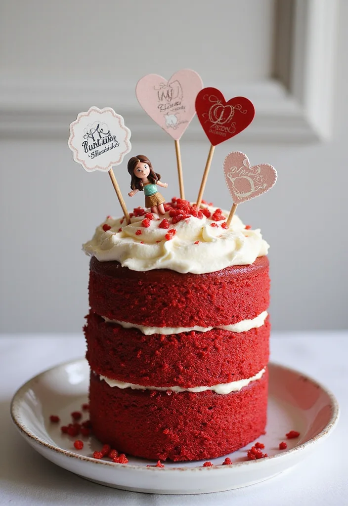 15 Stunning Red Velvet Cake Decorations That Will Steal the Show! - 7. Themed Toppers for Unique Touches