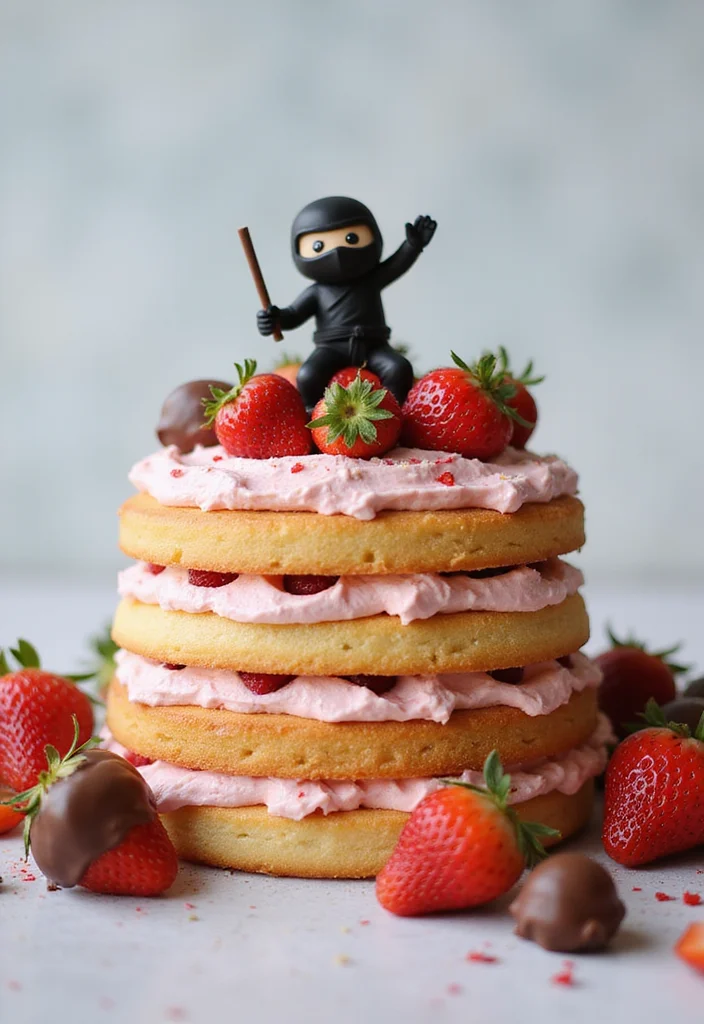 16 Delicious Ninja Cake Recipes That Will Make Your Kid's Party Legendary! - 2. Stealthy Strawberry Ninja Cake