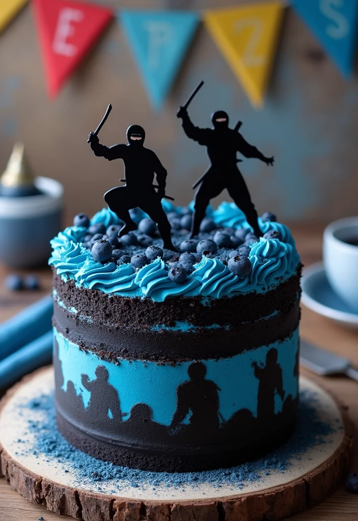 16 Delicious Ninja Cake Recipes That Will Make Your Kid's Party Legendary! - 5. Black and Blue Ninja Cake