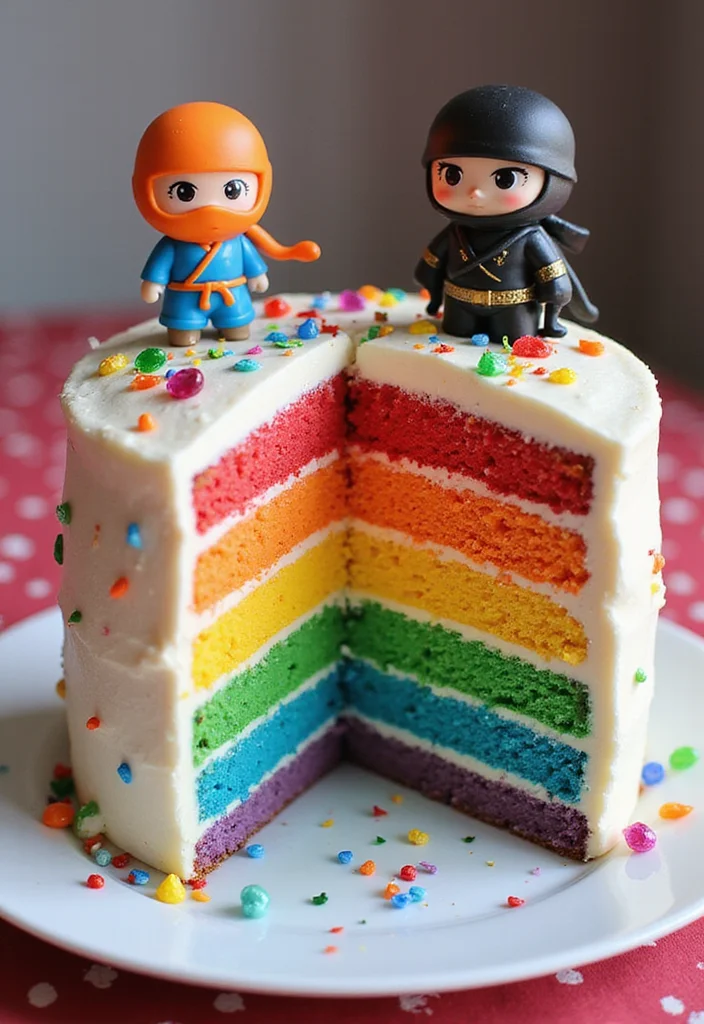 16 Delicious Ninja Cake Recipes That Will Make Your Kid's Party Legendary! - 7. Rainbow Ninja Cake