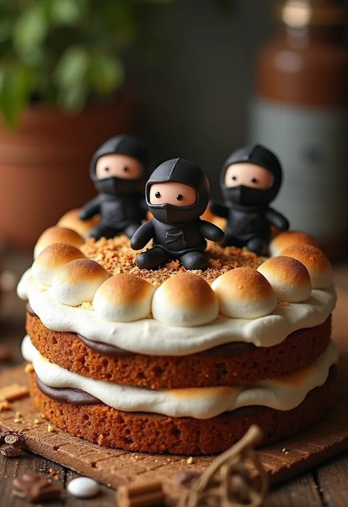 16 Delicious Ninja Cake Recipes That Will Make Your Kid's Party Legendary! - 8. S'mores Ninja Cake