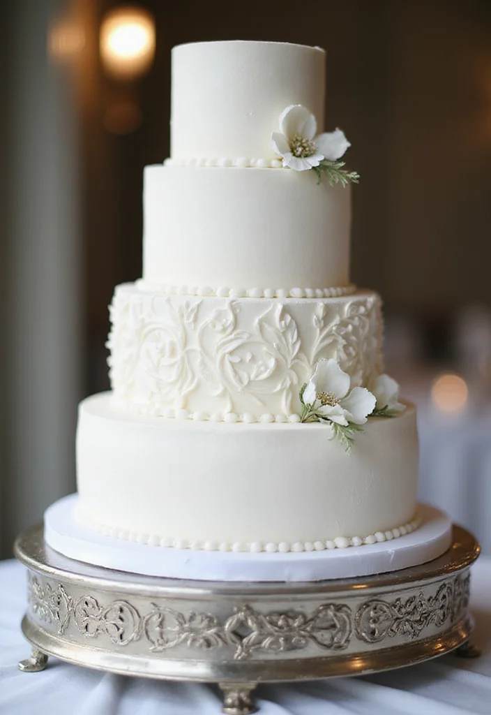 16 Elegant Modern Wedding Cakes That Will Inspire Your Big Day (You’ll Love #3!) - 15. Classic White with a Twist