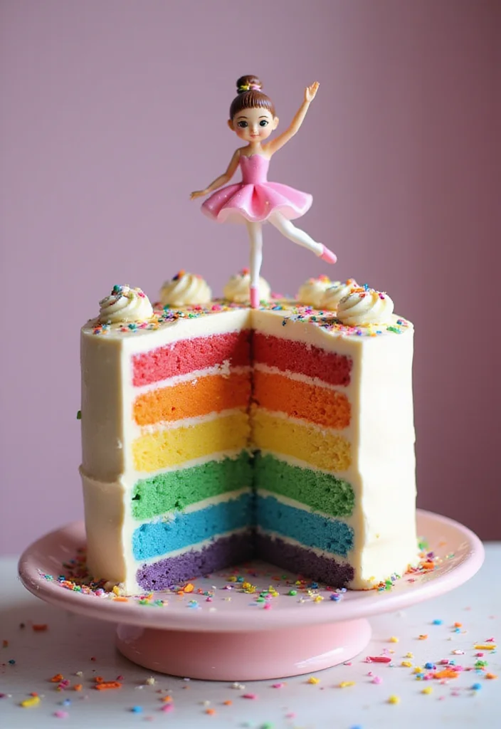 18 Enchanting Ballerina Birthday Cake Ideas That Will Inspire Your Next Party! - 8. Rainbow Ballerina Cake