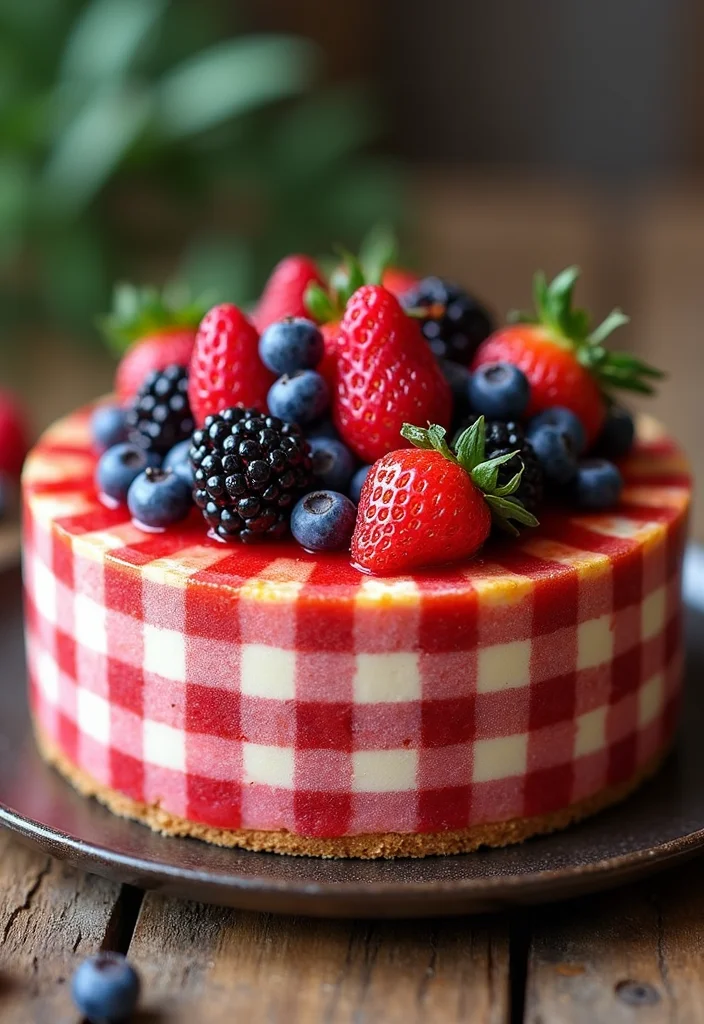 18 Stunning Gingham Cake Ideas for Your Dream Wedding (Wait Until You See #9!) - 10. Gingham and Fruit Fusion