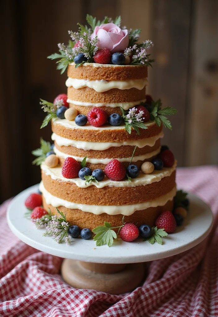 18 Stunning Gingham Cake Ideas for Your Dream Wedding (Wait Until You See #9!) - 16. Gingham Inspired Naked Cake