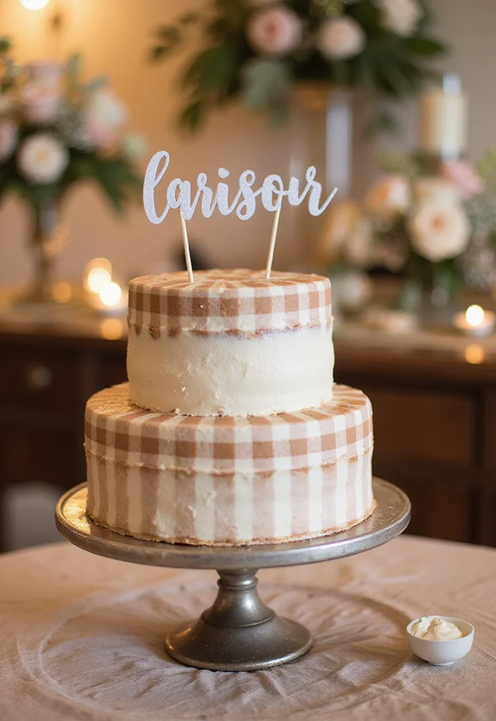 18 Stunning Gingham Cake Ideas for Your Dream Wedding (Wait Until You See #9!) - 17. Gingham Cake with Toppers