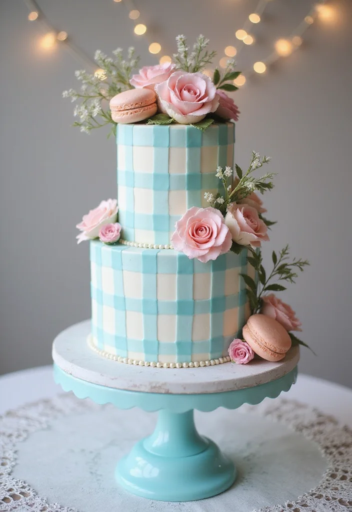 18 Stunning Gingham Cake Ideas for Your Dream Wedding (Wait Until You See #9!) - 2. Elegant Pastel Gingham