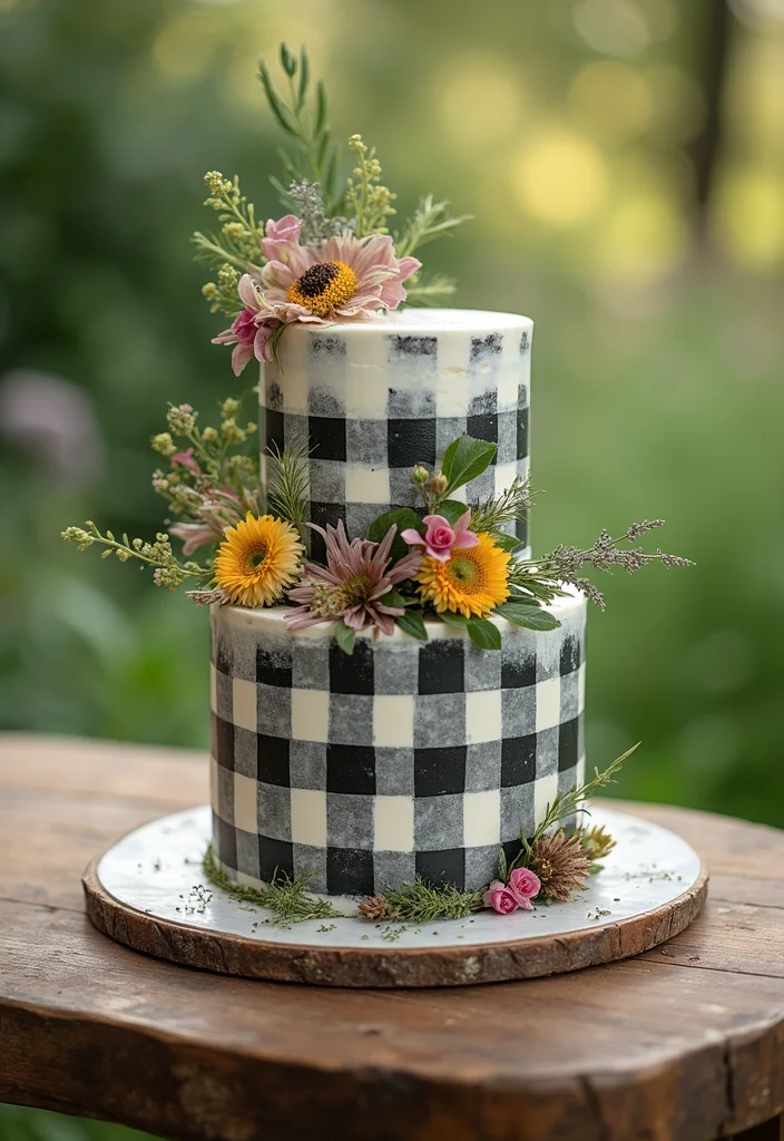 18 Stunning Gingham Cake Ideas for Your Dream Wedding (Wait Until You See #9!) - 3. Rustic Gingham with Flowers