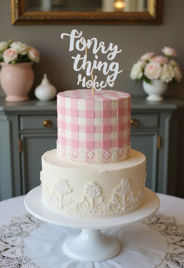 18 Stunning Gingham Cake Ideas for Your Dream Wedding (Wait Until You See #9!) - 8. Vintage Gingham Charm