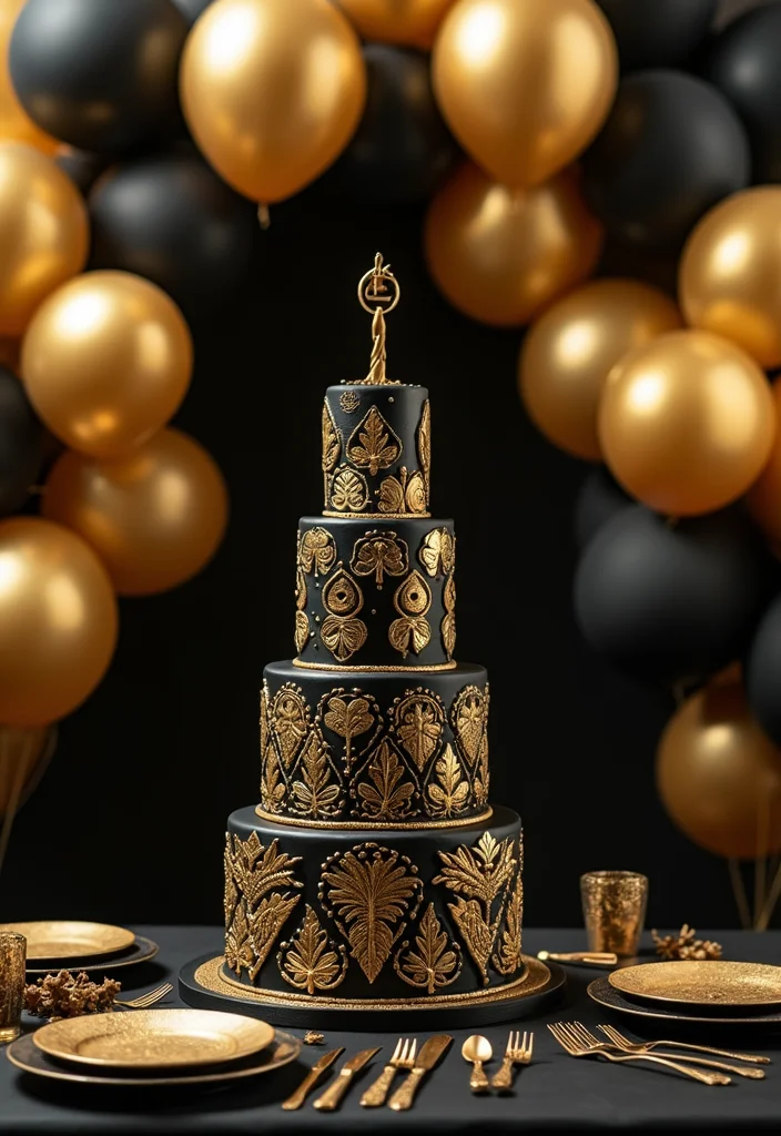 18 Themed 21st Birthday Cake Ideas That Will Make Your Celebration Unforgettable! - 1. Glamorous Gold and Black Cake
