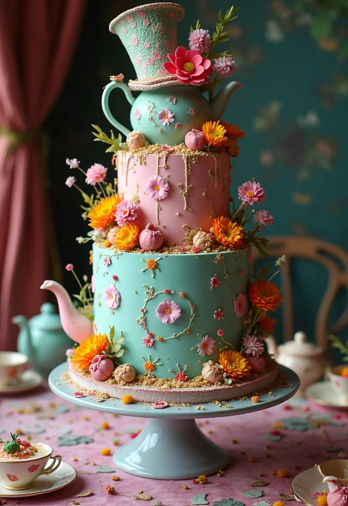 18 Themed 21st Birthday Cake Ideas That Will Make Your Celebration Unforgettable! - 12. Mad Hatter Tea Party Cake
