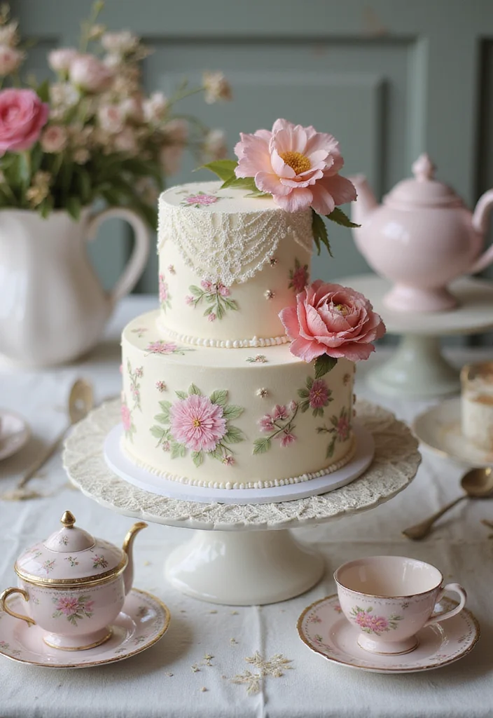 18 Themed 21st Birthday Cake Ideas That Will Make Your Celebration Unforgettable! - 7. Vintage Tea Party Cake