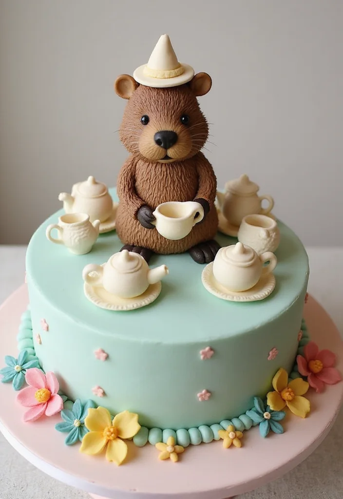 20 Creative Capybara Cake Ideas That Will Steal the Show at Your Next Party! - 18. Capybara Tea Party Cake