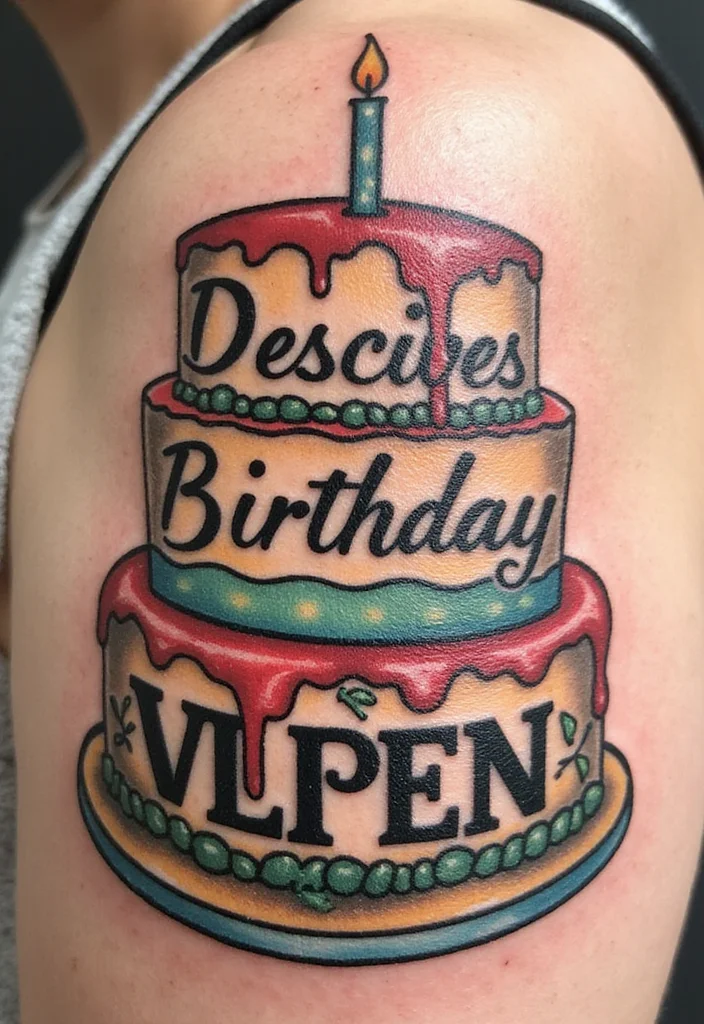 20 Delicious Birthday Cake Tattoo Ideas That Will Leave You Hungry for More! - 12. Vintage Bakery Sign Cake