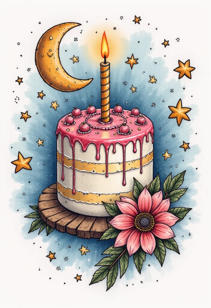 20 Delicious Birthday Cake Tattoo Ideas That Will Leave You Hungry for More! - 17. Celestial Cake