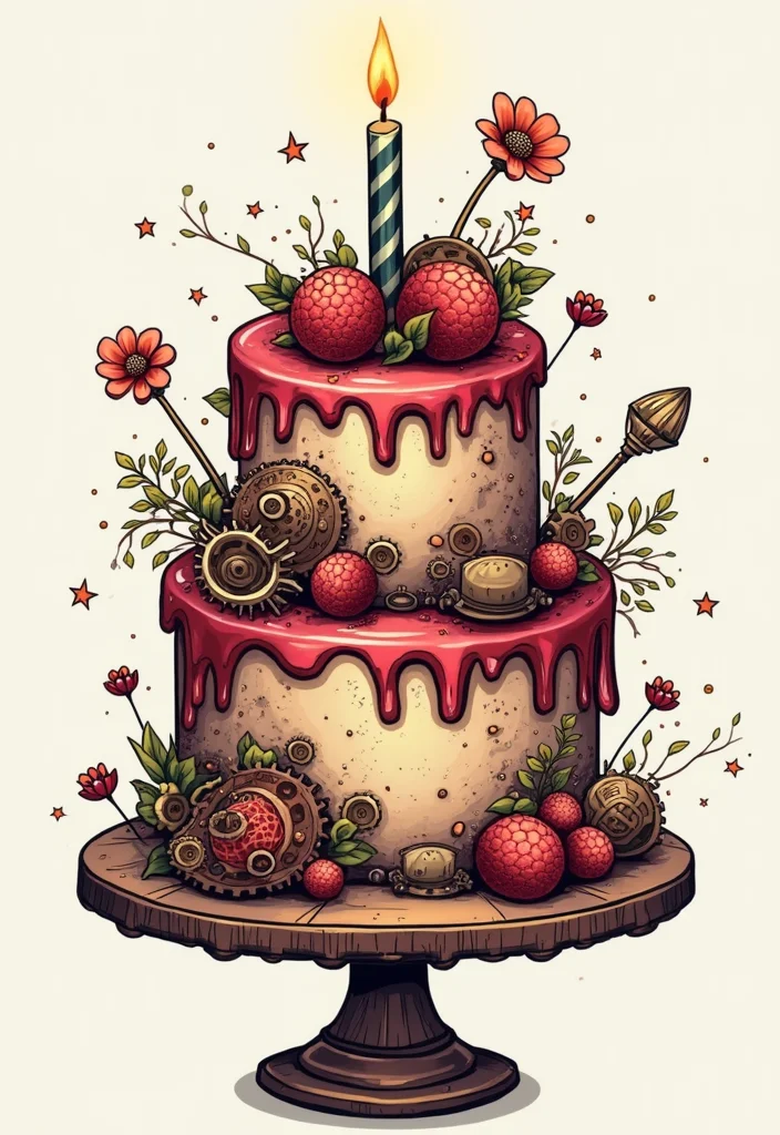 20 Delicious Birthday Cake Tattoo Ideas That Will Leave You Hungry for More! - 18. Steampunk Cake