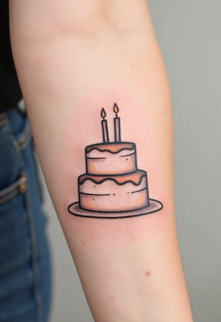 20 Delicious Birthday Cake Tattoo Ideas That Will Leave You Hungry for More! - 4. Minimalist Birthday Cake