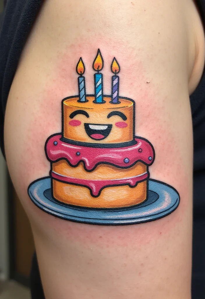 20 Delicious Birthday Cake Tattoo Ideas That Will Leave You Hungry for More! - 6. Cartoon Cake