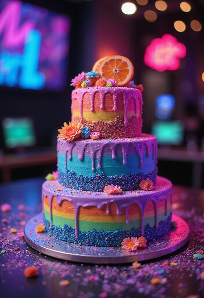 21 Epic 80s Theme Cakes That Will Take You Back in Time (Check Out #8!) - 5. Neon Lights Cake