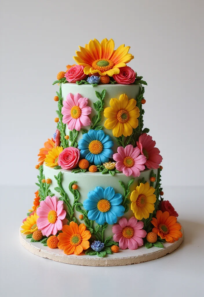 21 Epic 80s Theme Cakes That Will Take You Back in Time (Check Out #8!) - 7. Flower Power Cake