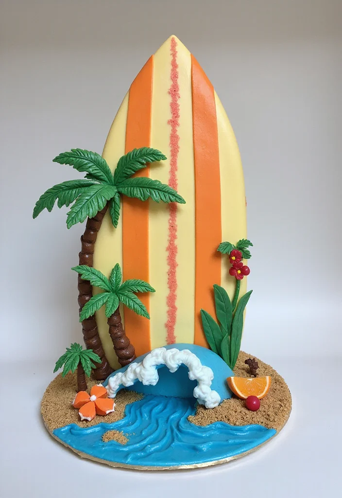 21 Epic 80s Theme Cakes That Will Take You Back in Time (Check Out #8!) - 8. Totally Tubular Surfboard Cake