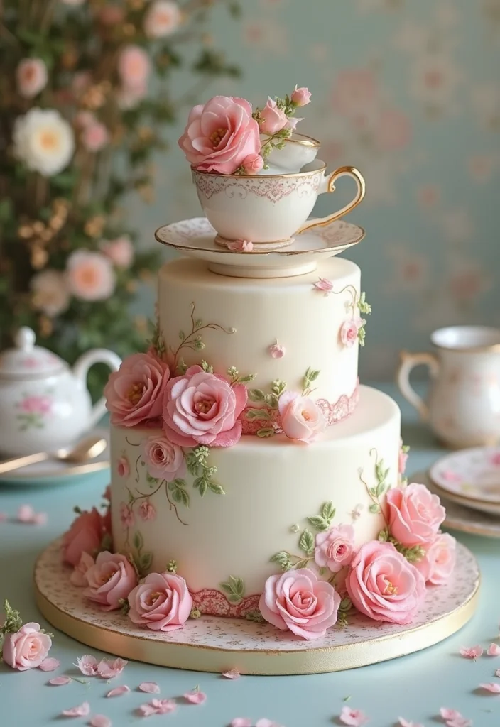 21 Fun 24th Birthday Cake Themes That’ll Wow Your Guests! - 15. Vintage Tea Party Cake