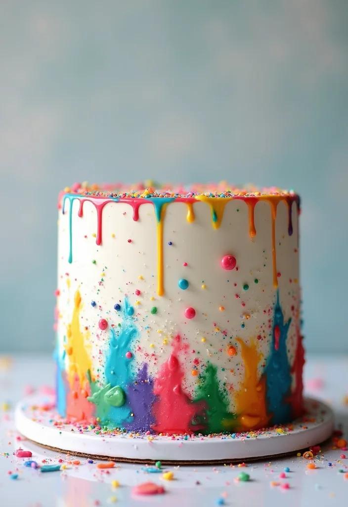 21 Fun 24th Birthday Cake Themes That’ll Wow Your Guests! - 5. Colorful Splatter Paint Cake