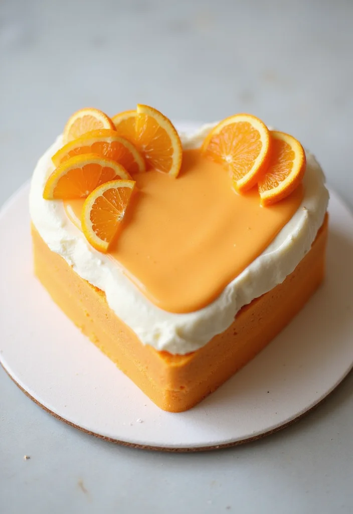 21 Gorgeous Heart Cake Ideas for Valentine’s Day (Fall in Love with #6!) - 17. Orange Creamsicle Heart Cake
